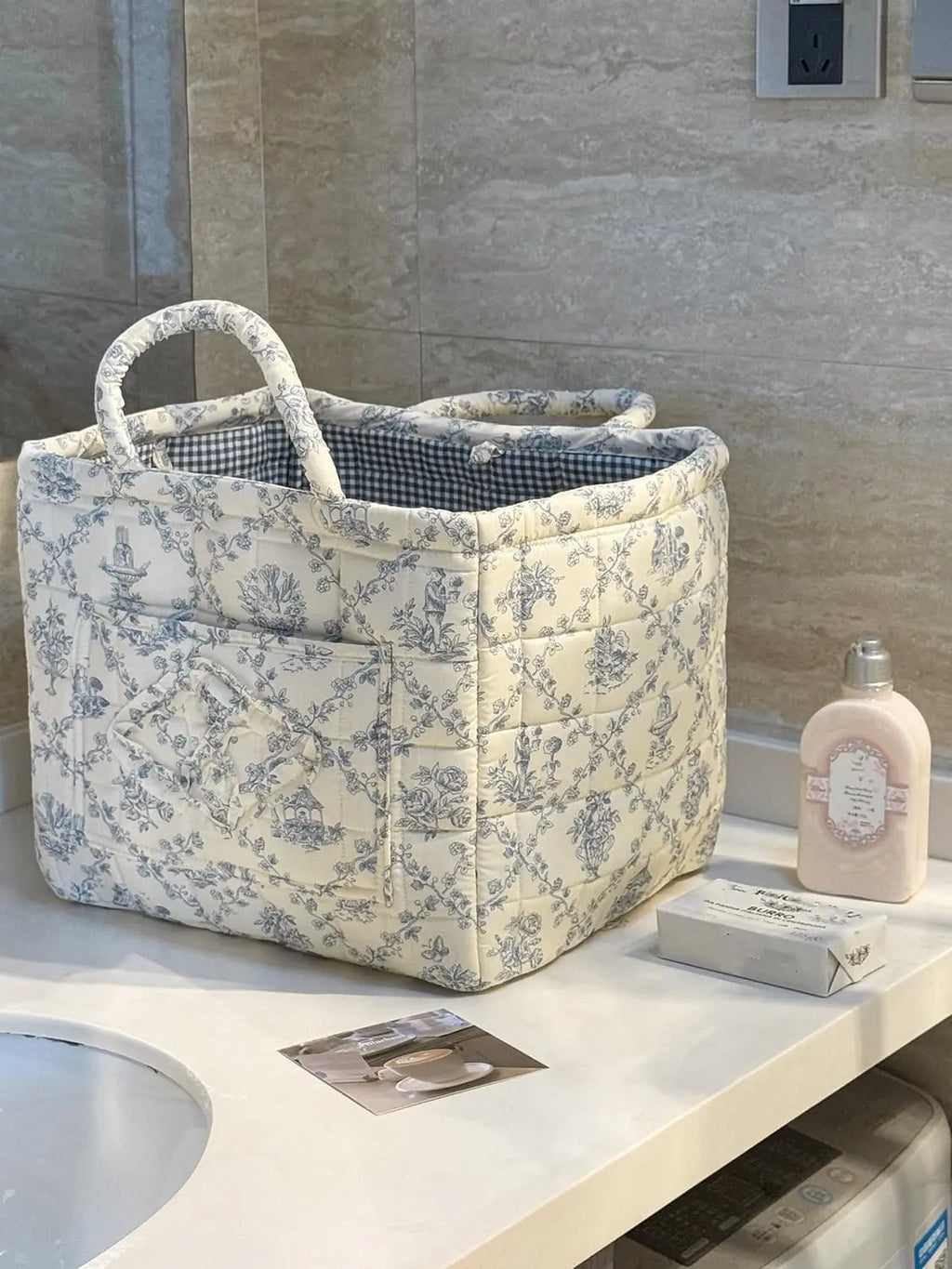 Luxiko Foldable Floral Storage Basket – Large Capacity Cotton Fabric Laundry Hamper, Collapsible Car Trunk Organizer for Clothes, Toys & Blankets