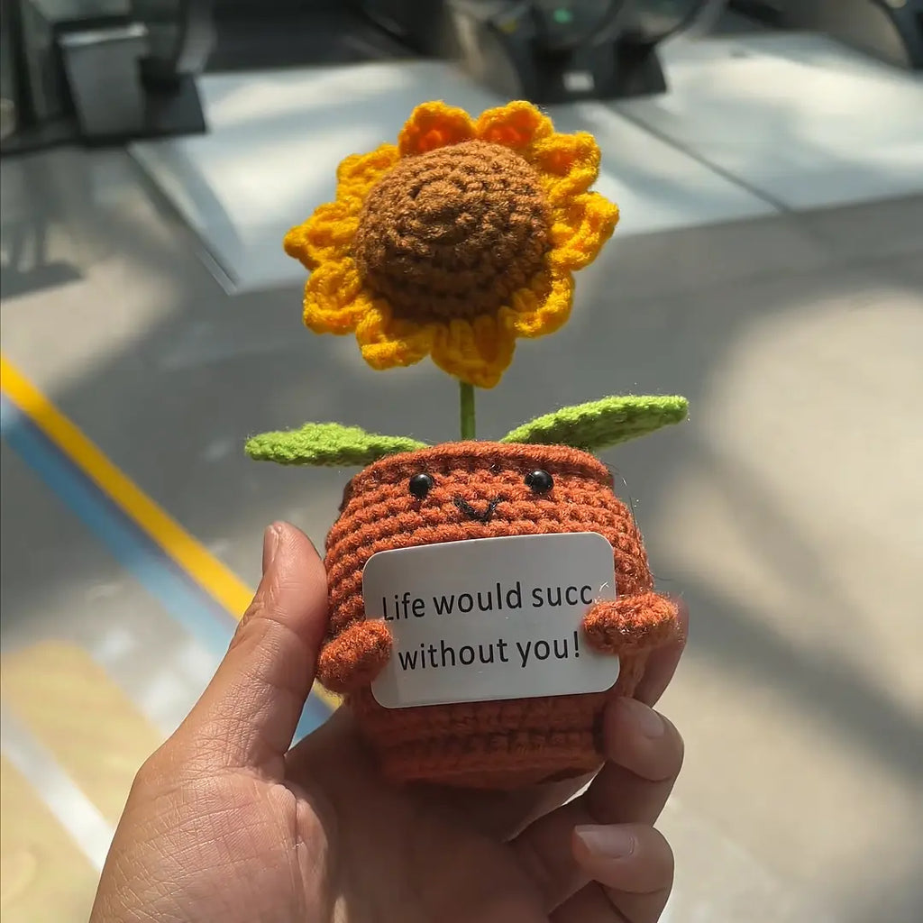 Luxiko Emotional Support Potted Sunflower – Handmade Crochet Positive Doll with Funny Card, Cute Gift for Friends, Coworkers, Women & Men