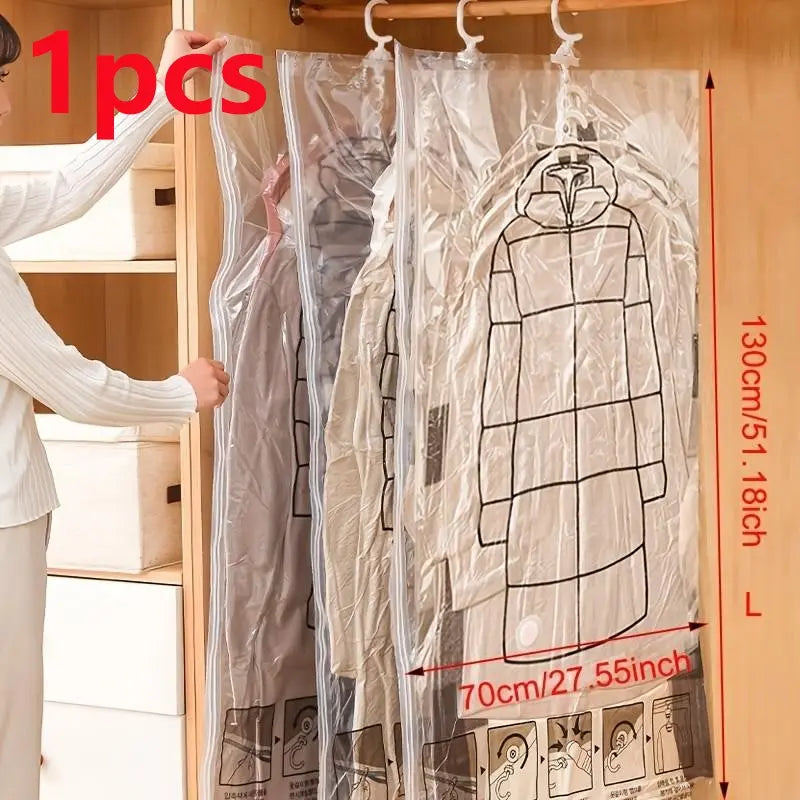 Luxiko Hanging Vacuum Compression Storage Bag – Space-Saving Clothes Organizer Holds Up to 5 Garments, Thickened Reusable Wardrobe Storage Solution