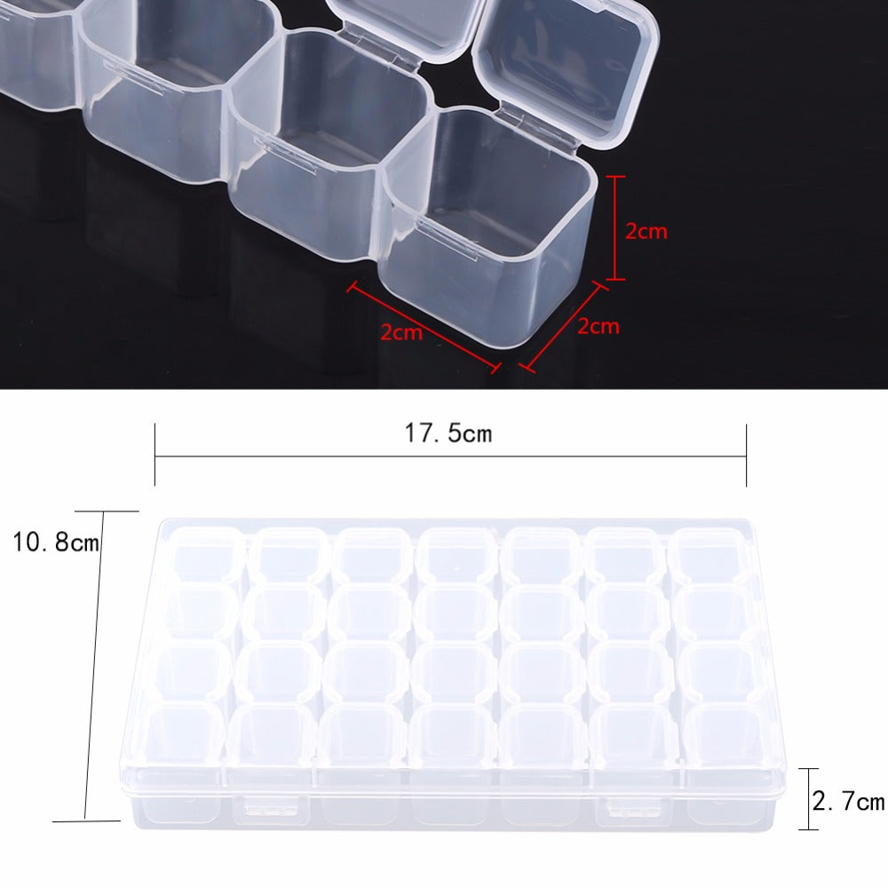 Luxiko 28-Grid Diamond Painting Storage Box – Organizer Container for Diamond Embroidery Beads, Jewelry & Craft Accessories with Label Stickers (No Diamonds, No Tool Kit)