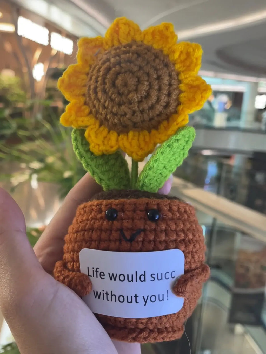 Luxiko Emotional Support Potted Sunflower – Handmade Crochet Positive Doll with Funny Card, Cute Gift for Friends, Coworkers, Women & Men
