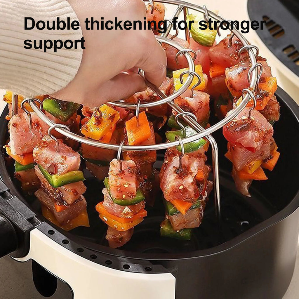 Luxiko Air Fryer Skewer Rack Set - 2 Pack Stainless Steel BBQ Grill Rack with Skewers for Air Fryer, Even Cooking Meat & Vegetables, Reusable Kitchen Cooking Accessories