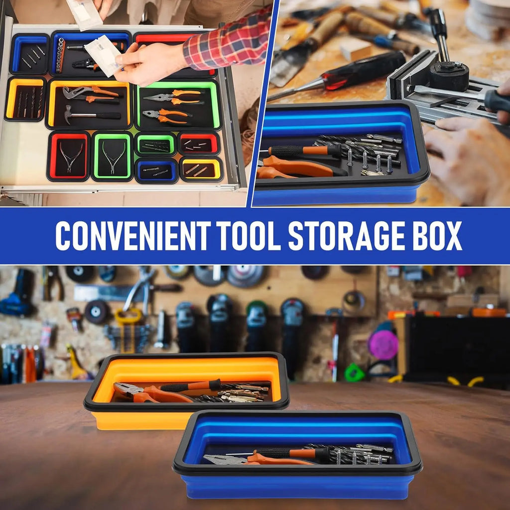 Luxiko Foldable Magnetic Tool Tray Set (3PCS) – Silicone Parts Organizer with Strong Magnetic Base, Portable Garage & Workshop Tool Holder (Red)