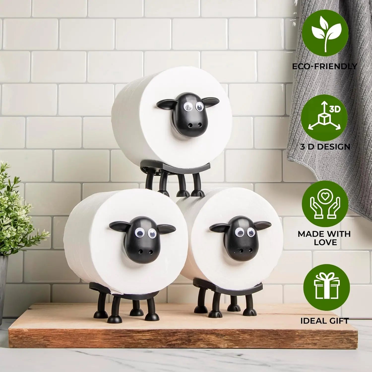 Luxiko 3PCS Sheep Tissue Holder Set – Cute 3D Toilet Paper Roll Holder, Creative Kitchen Towel Holder & Fun Home Decor Organizer