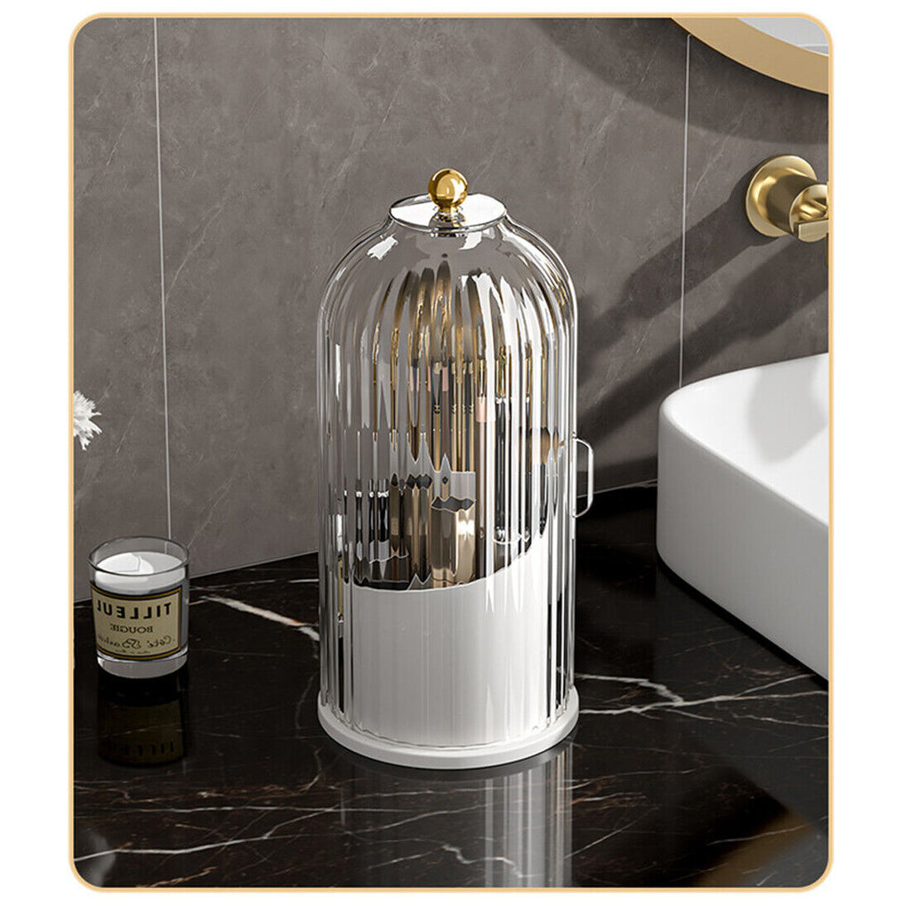 Luxiko Dustproof Toothbrush Holder with Cover – Rotating Bathroom Storage Organizer, 3-Slot Electric Toothbrush & Toothpaste Stand, Transparent Makeup Brush Holder for Vanity