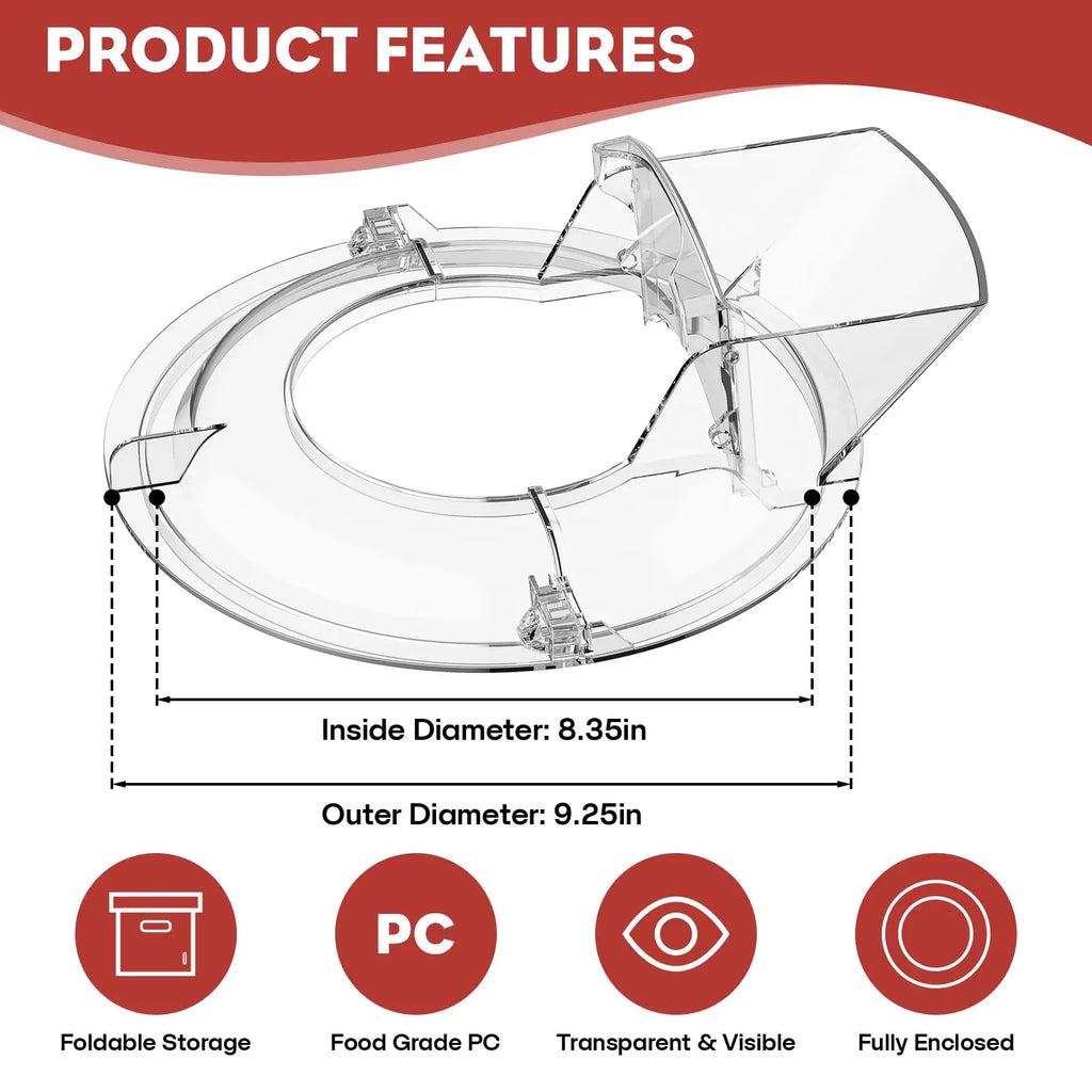 Luxiko Pouring Shield for Stand Mixer – Compatible with 4.5-5 QT Tilt-Head Mixers, Splash Guard with Flip-Top Feed Chute for Mess-Free Baking