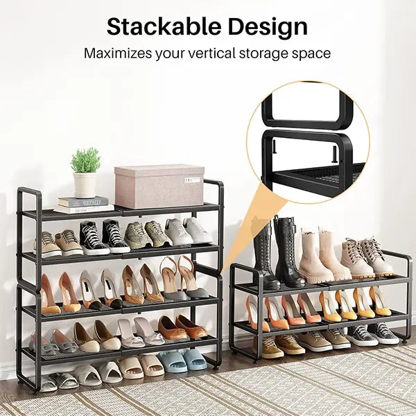 Luxiko Expandable Shoe Rack Organizer – Adjustable Metal Shoe Shelf, Stackable Storage Stand for Closet, Entryway & Garage