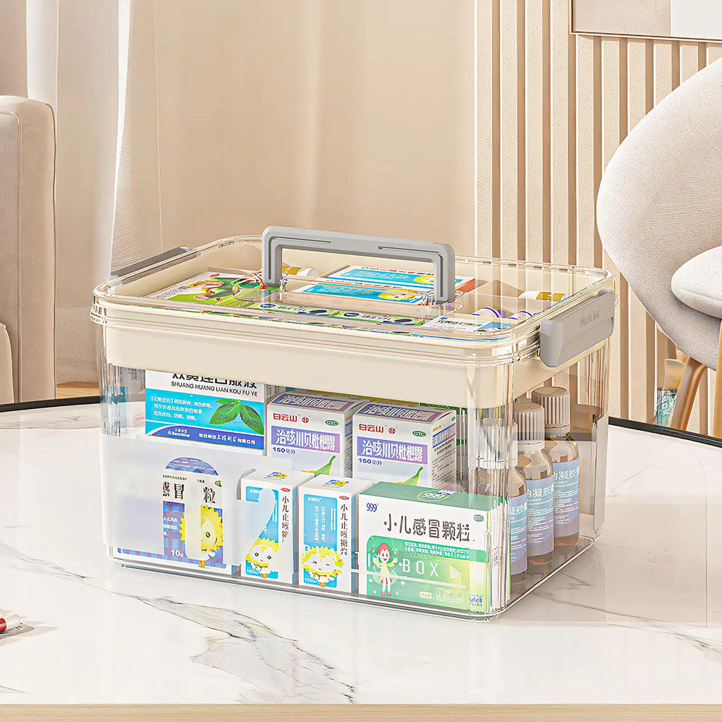 Luxiko Transparent Medicine Pill Organizer – Modular Layered Storage Box, Damp-Proof Travel Pill Case with Secure Buckles & Portable Handle for Home & Travel Use