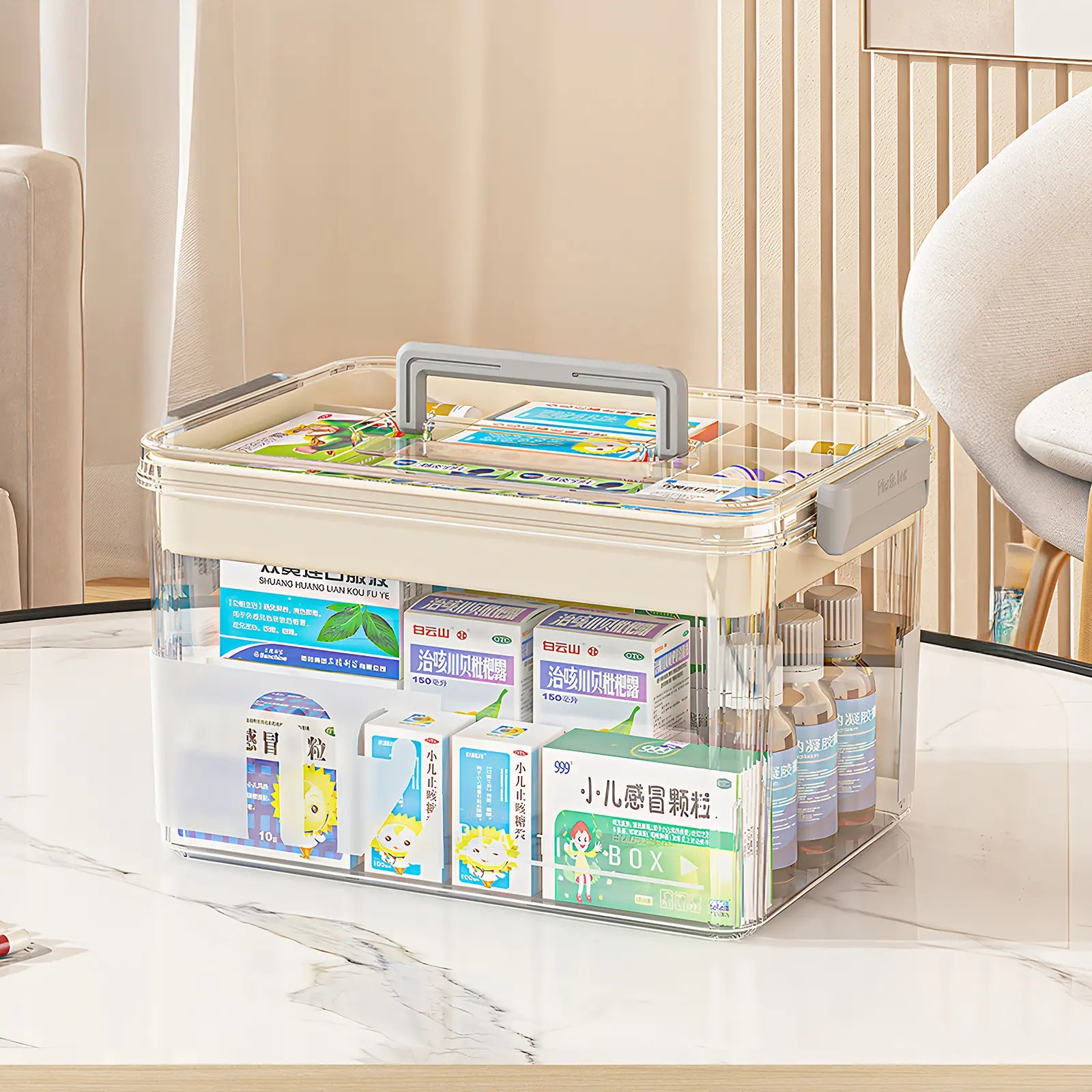 Luxiko Transparent Medicine Pill Organizer – Modular Layered Storage Box, Damp-Proof Travel Pill Case with Secure Buckles & Portable Handle for Home & Travel Use