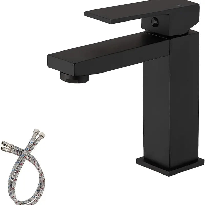 Luxiko Modern Black Bathroom Faucet – Single Handle One Hole Lavatory Sink Tap, Sleek Matte Black Vanity Mixer for Bathroom Sink