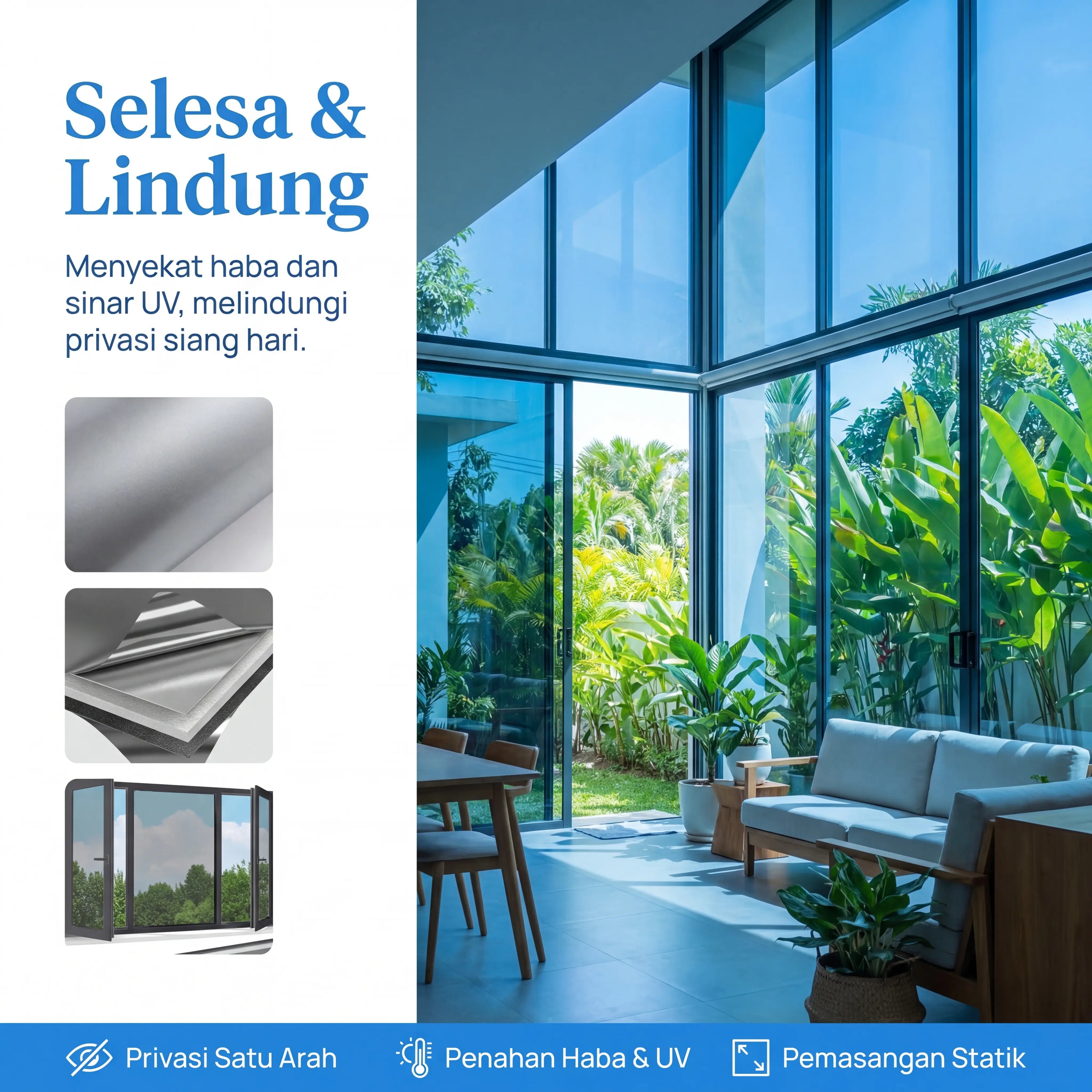 Luxiko One Way Mirror Window Film – Privacy Reflective Glass Tint | UV & Heat Control Solar Window Film for Home & Office