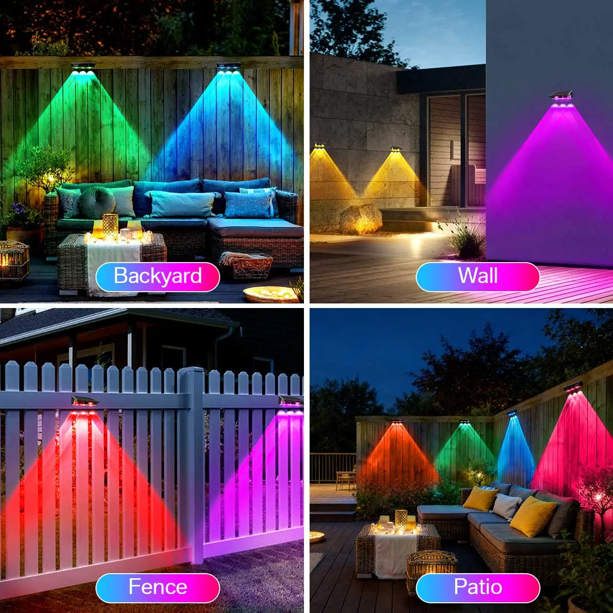 Luxiko RGB Solar Wall Lights Outdoor – Waterproof LED Fence & Garden Lights | Color Changing Decorative Solar Lamps for Patio, Yard & Walkway