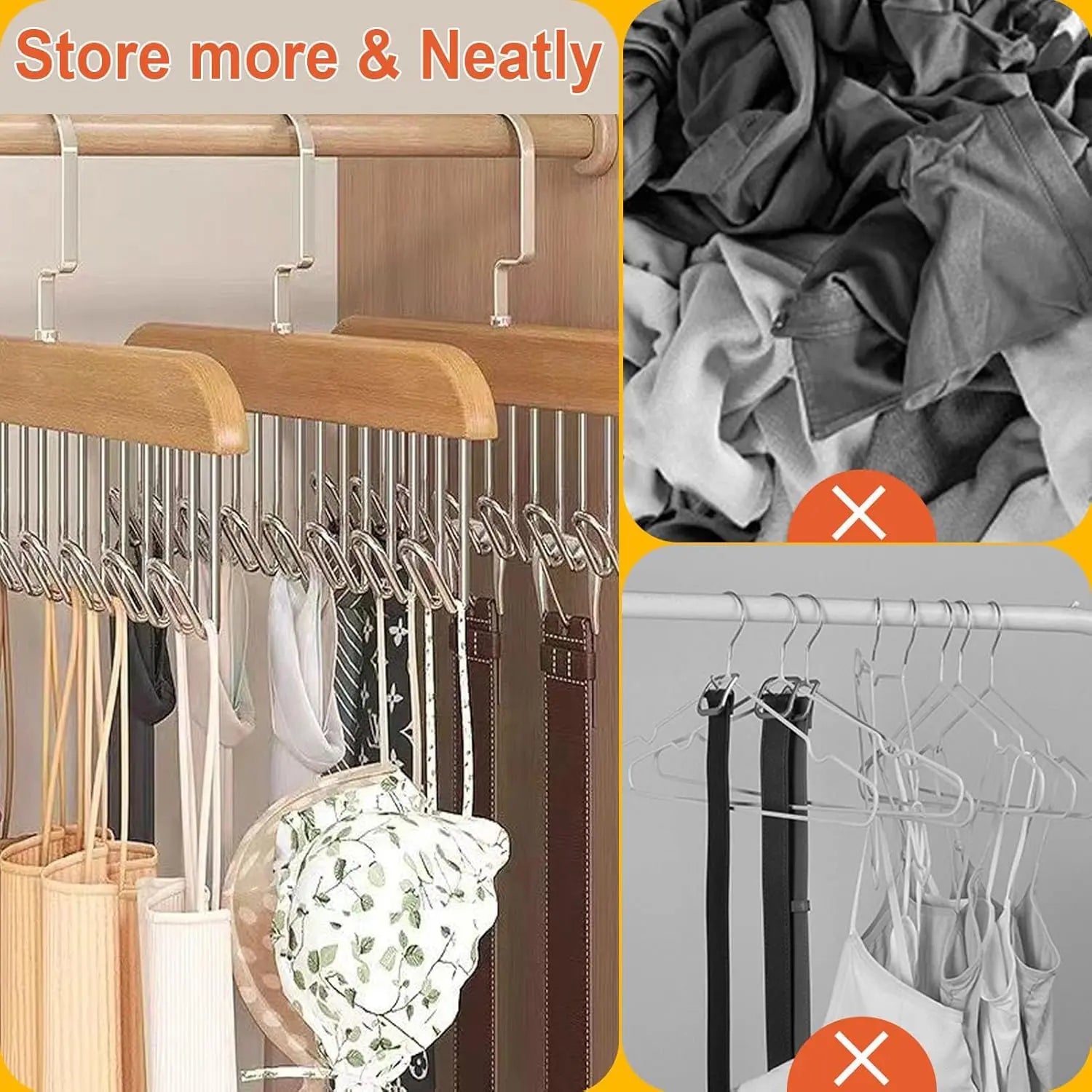 Luxiko 2-Pack Belt Hanger with 16 Hooks – Non-Slip Wooden Rotating Belt Organizer Rack | Space-Saving Closet Hanger for Belts, Ties, Hats & Accessories