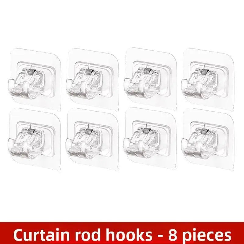 Luxiko No-Drill Curtain Rod Holders (8PCS) – Strong Adhesive Telescopic Rod Brackets, Wall Mount Clips for Bathroom, Door & Window Curtain Rods