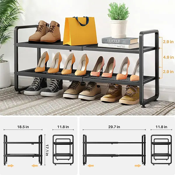 Luxiko Expandable Shoe Rack Organizer – Adjustable Metal Shoe Shelf, Stackable Storage Stand for Closet, Entryway & Garage