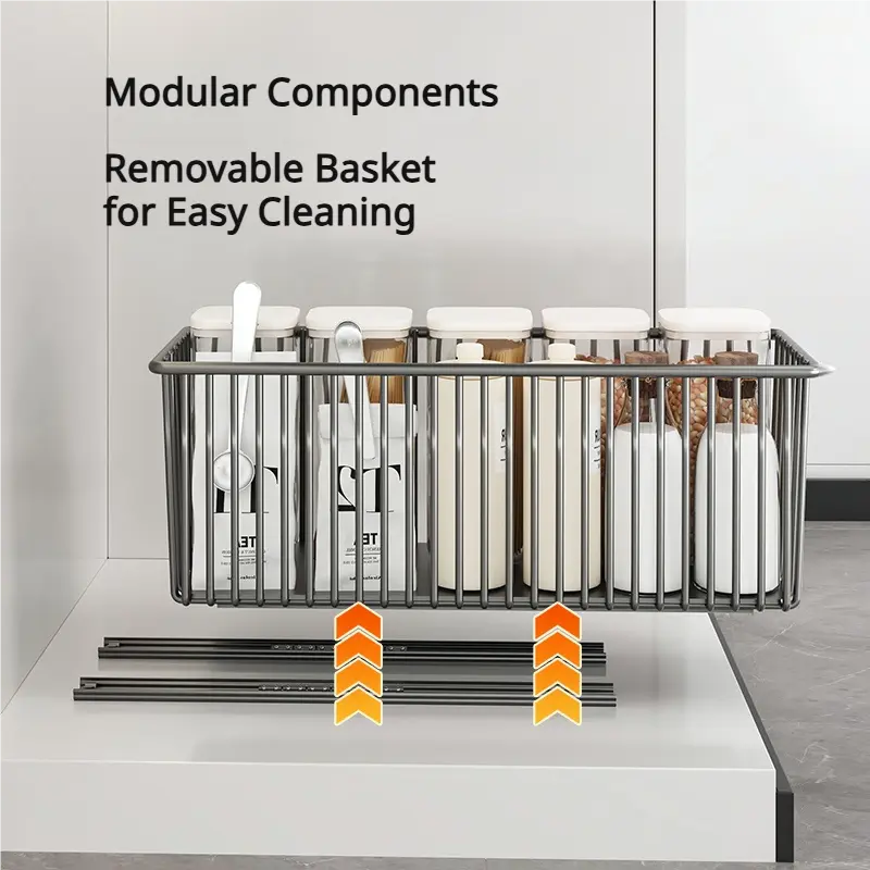 Luxiko Pull-Out Cabinet Organizer Basket – Under Sink Sliding Storage Rack | Space-Saving Kitchen Cabinet Organizer for Pantry & Bathroom