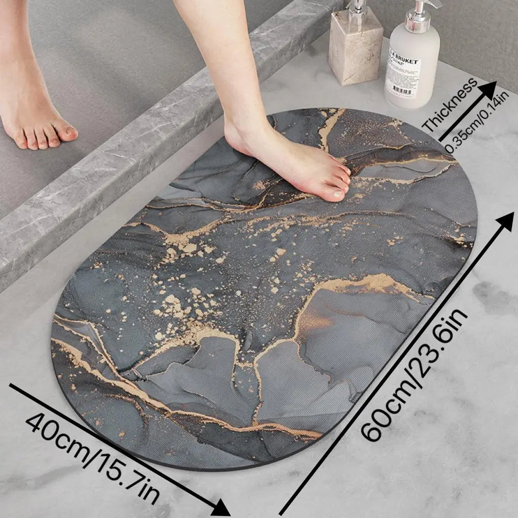 Luxiko Diatomite Bathroom Mat Marble Design – Non-Slip Quick-Dry Water Absorbing Stone Bath Rug for Bathroom, Kitchen & Entryway