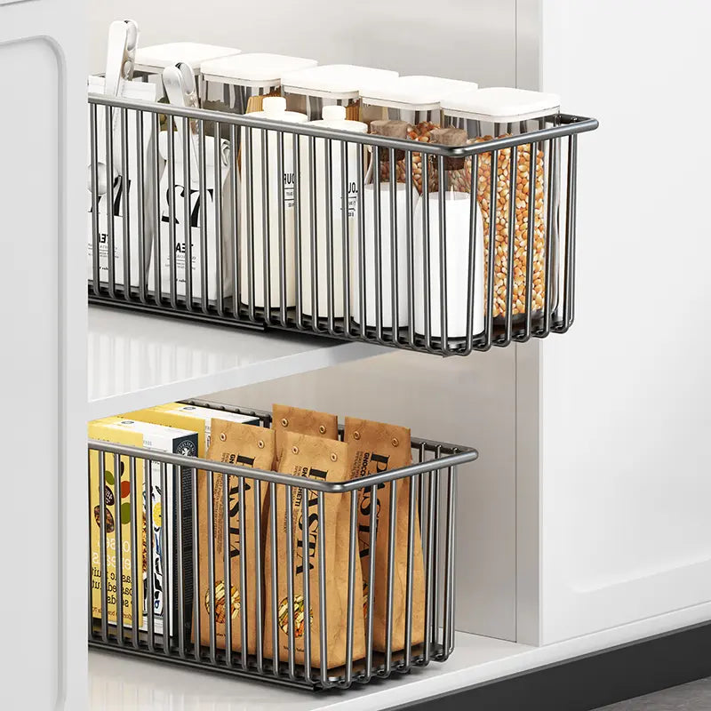 Luxiko Pull-Out Cabinet Organizer Basket – Under Sink Sliding Storage Rack | Space-Saving Kitchen Cabinet Organizer for Pantry & Bathroom