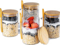 Luxiko Overnight Oats Containers Set – 4 Pack 16oz Glass Meal Prep Jars with Lids & Spoons | Leakproof Oatmeal Cups, Yogurt & Pudding Storage Containers for Healthy Breakfast