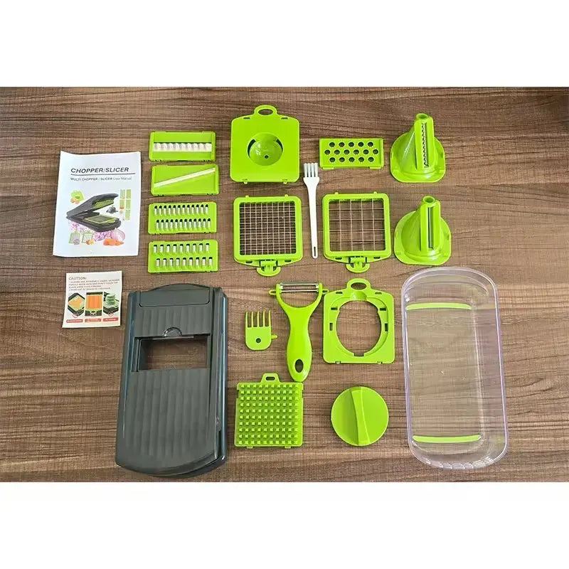 Luxiko 15-in-1 Vegetable Chopper & Slicer – Multifunctional Food Cutter with 8 Stainless Steel Blades, Portable Kitchen Tool for Salad, Garlic, Onion & More