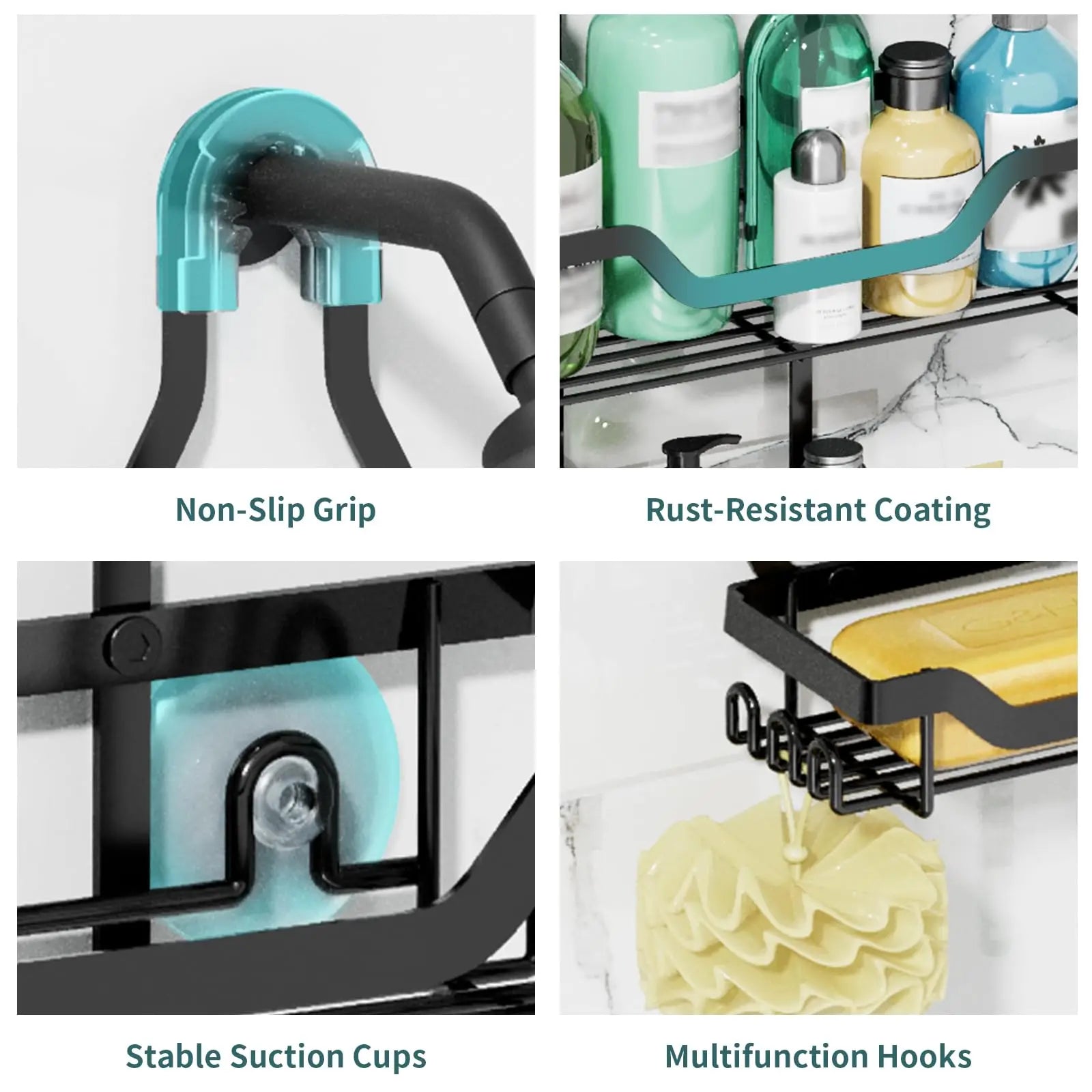 Luxiko 3-Tier Hanging Shower Caddy – Rustproof Over Showerhead Organizer with Soap Basket & Hooks, No-Drill Bathroom Storage Rack (Black)