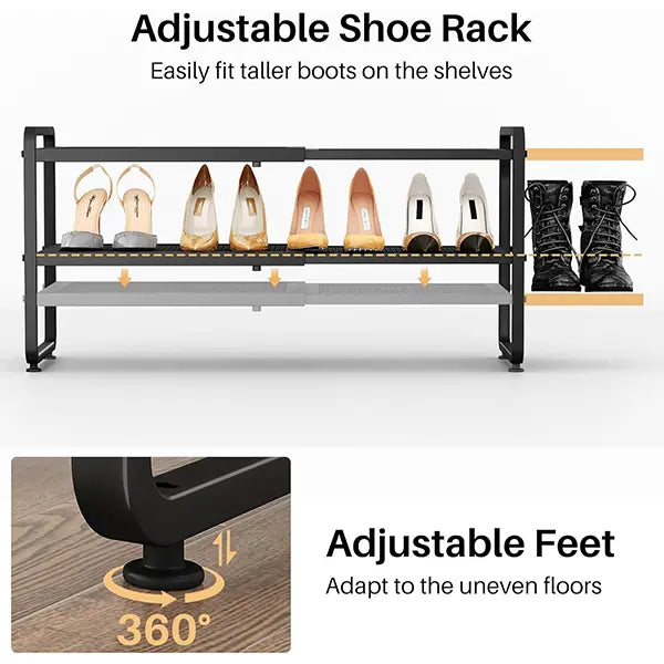 Luxiko Expandable Shoe Rack Organizer – Adjustable Metal Shoe Shelf, Stackable Storage Stand for Closet, Entryway & Garage