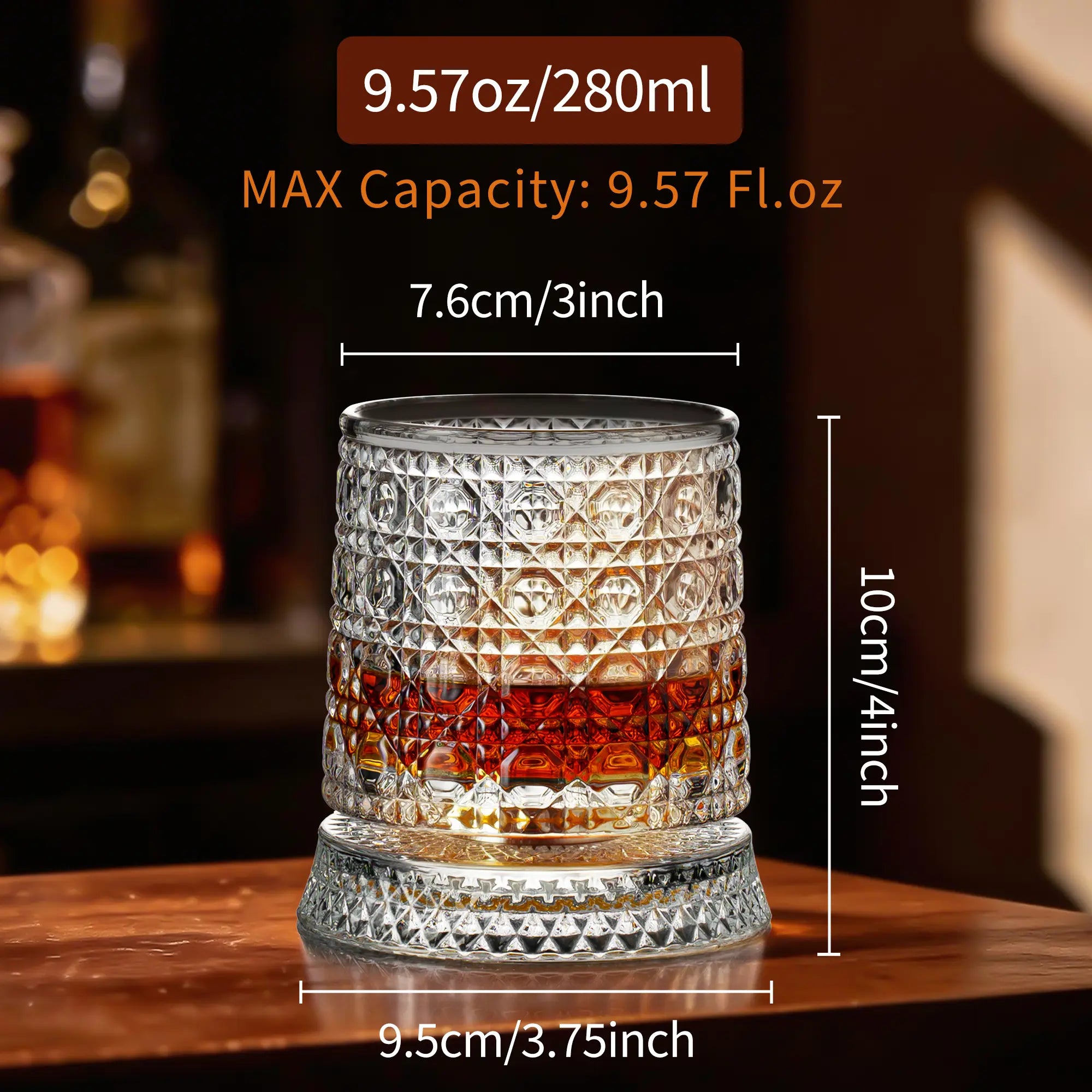 Luxiko Rotating Whisky Glass – 360° Spinning Crystal Whiskey Tumbler with Glass Base, Premium Scotch, Bourbon & Cocktail Drinking Glass