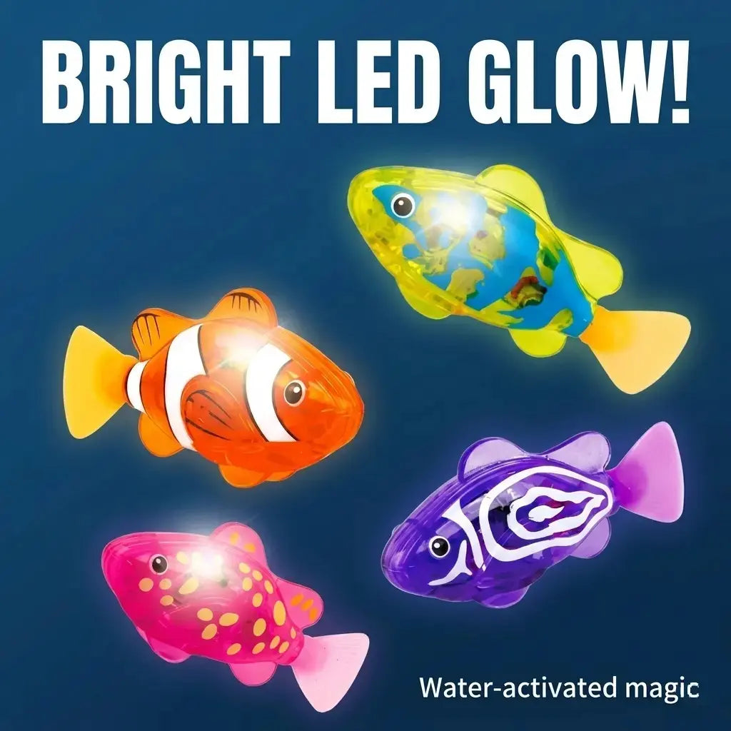 Luxiko Magic Glowing Swimming Fish Toy (4PCS) – Water Activated Interactive Bath Toy for Kids, Babies & Toddlers, Light-Up Robot Fish Gift