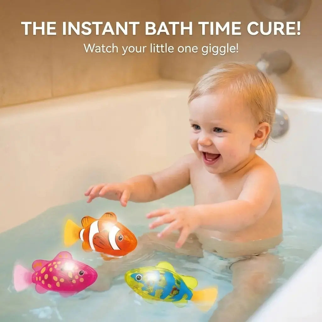 Luxiko Magic Glowing Swimming Fish Toy (4PCS) – Water Activated Interactive Bath Toy for Kids, Babies & Toddlers, Light-Up Robot Fish Gift