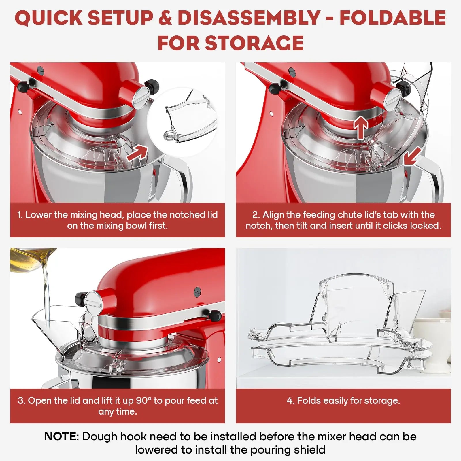 Luxiko Pouring Shield for Stand Mixer – Compatible with 4.5-5 QT Tilt-Head Mixers, Splash Guard with Flip-Top Feed Chute for Mess-Free Baking