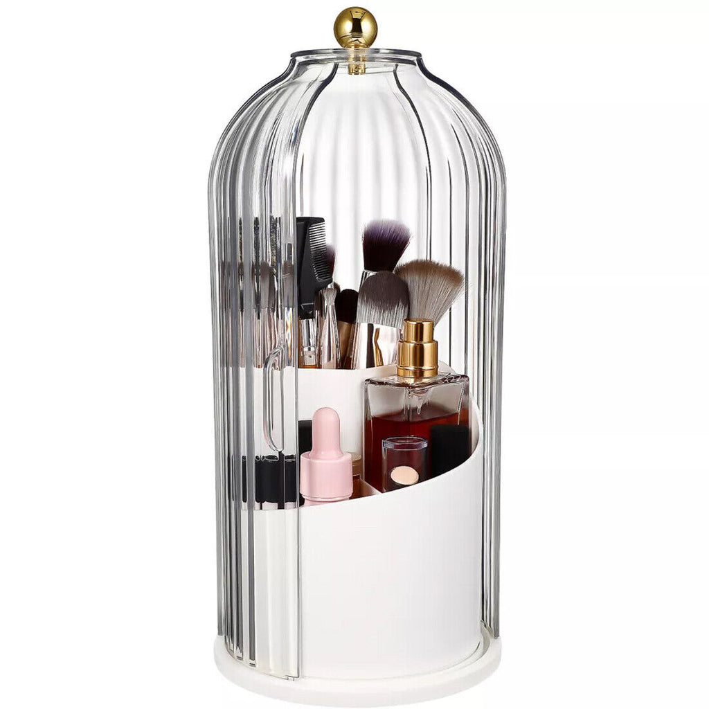 Luxiko Dustproof Toothbrush Holder with Cover – Rotating Bathroom Storage Organizer, 3-Slot Electric Toothbrush & Toothpaste Stand, Transparent Makeup Brush Holder for Vanity