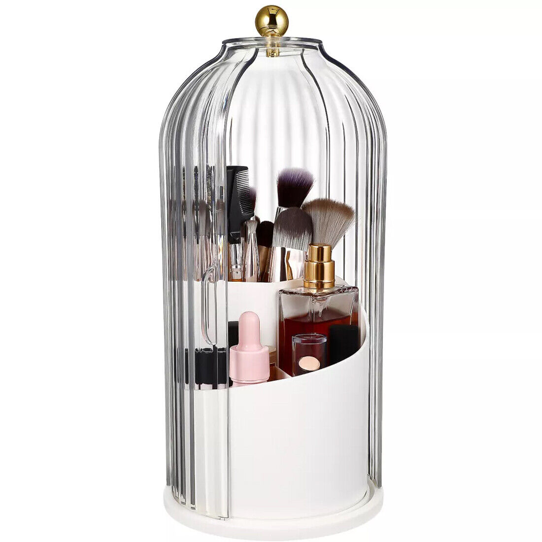 Luxiko Dustproof Toothbrush Holder with Cover – Rotating Bathroom Storage Organizer, 3-Slot Electric Toothbrush & Toothpaste Stand, Transparent Makeup Brush Holder for Vanity