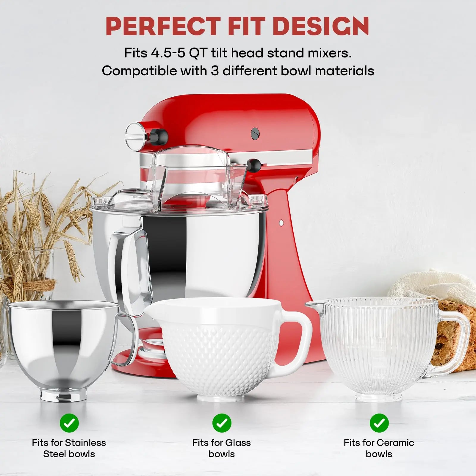 Luxiko Pouring Shield for Stand Mixer – Compatible with 4.5-5 QT Tilt-Head Mixers, Splash Guard with Flip-Top Feed Chute for Mess-Free Baking