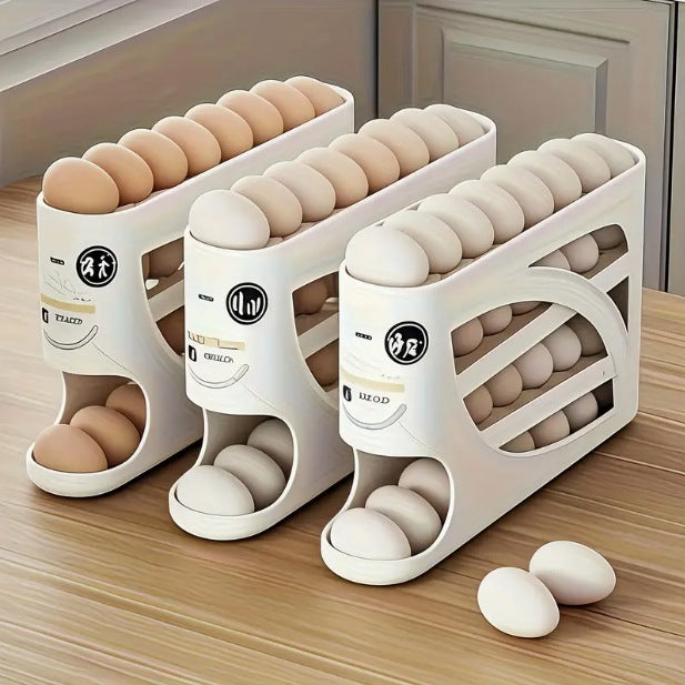Luxiko 4-Tier Egg Dispenser for Fridge – Automatic Rolling Egg Holder, Space-Saving Countertop Organizer for Refrigerator, Holds Up to 30 Eggs