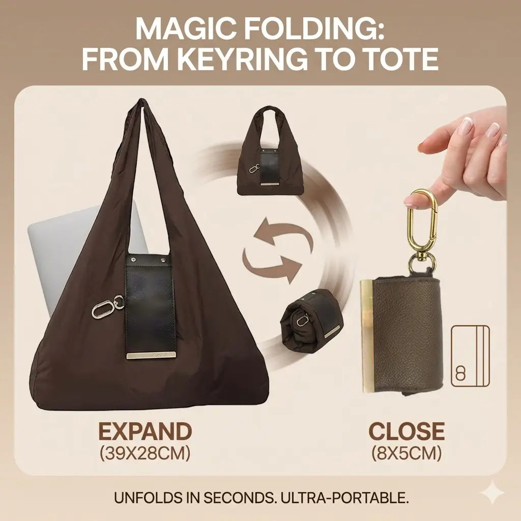 Luxiko Foldable Keychain Reusable Grocery Bag – Expandable Shopping Handbag with Key Ring, Portable Travel Tote Organizer for Daily Use
