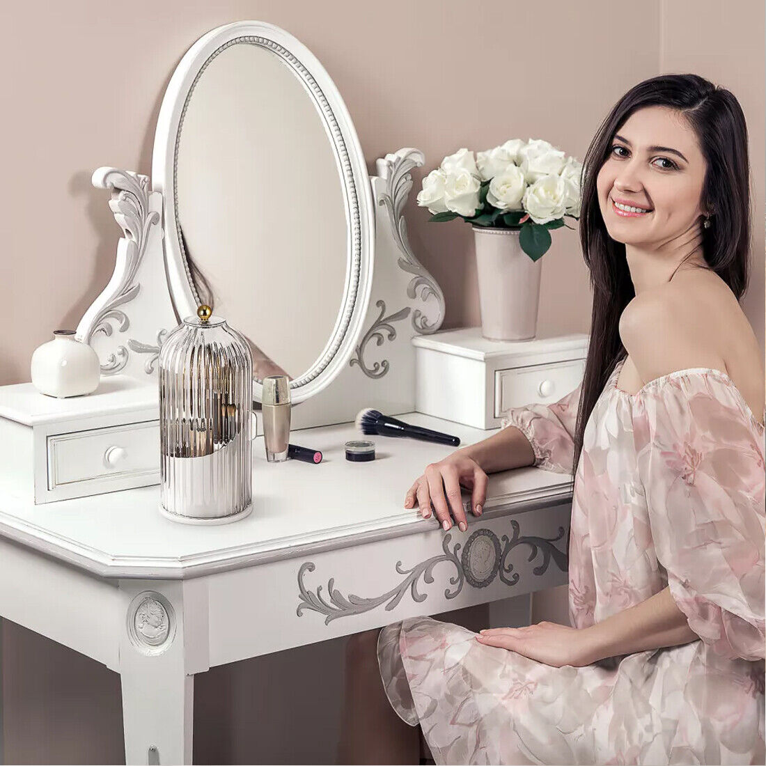 Luxiko Dustproof Toothbrush Holder with Cover – Rotating Bathroom Storage Organizer, 3-Slot Electric Toothbrush & Toothpaste Stand, Transparent Makeup Brush Holder for Vanity