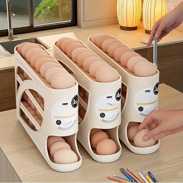Luxiko 4-Tier Egg Dispenser for Fridge – Automatic Rolling Egg Holder, Space-Saving Countertop Organizer for Refrigerator, Holds Up to 30 Eggs