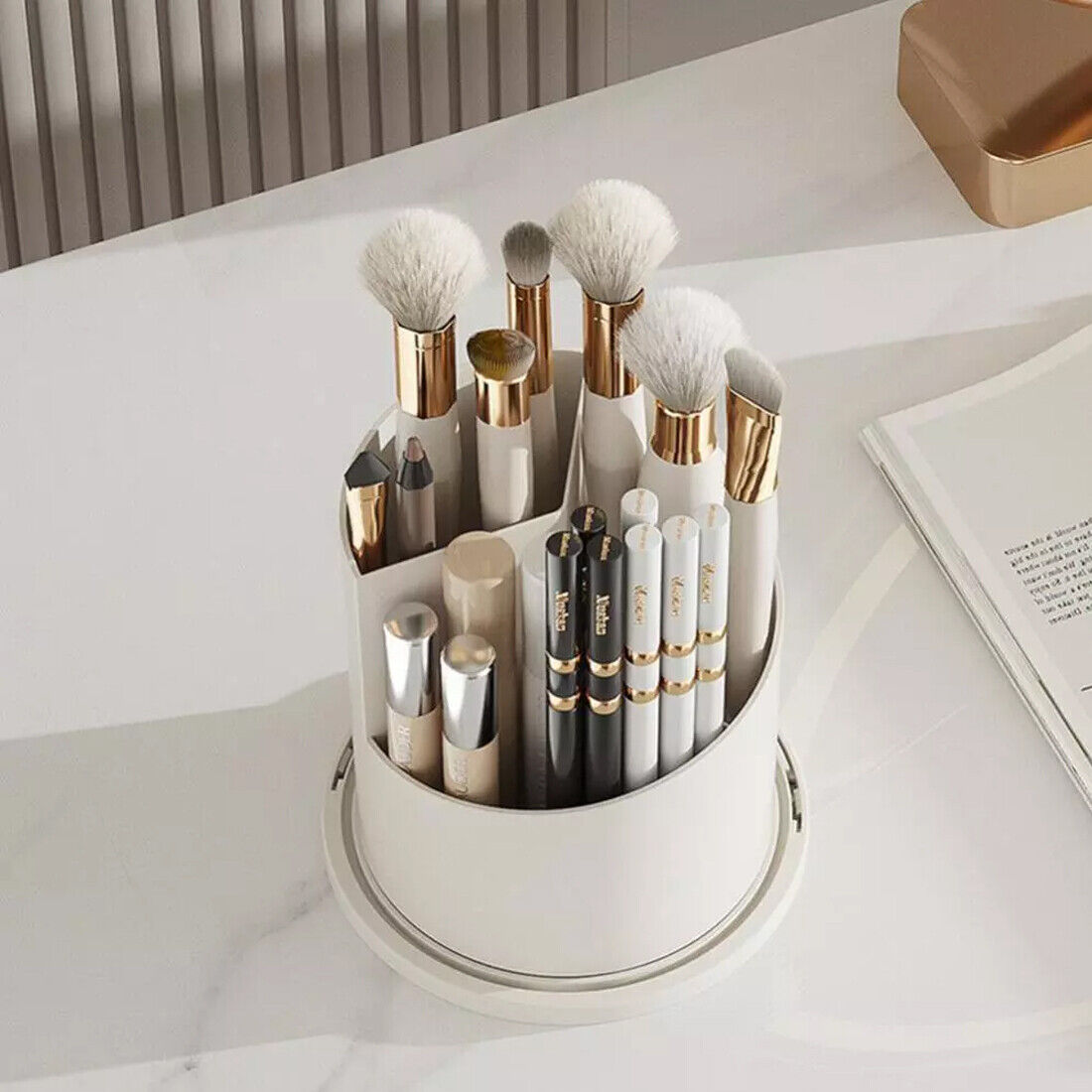Luxiko Dustproof Toothbrush Holder with Cover – Rotating Bathroom Storage Organizer, 3-Slot Electric Toothbrush & Toothpaste Stand, Transparent Makeup Brush Holder for Vanity