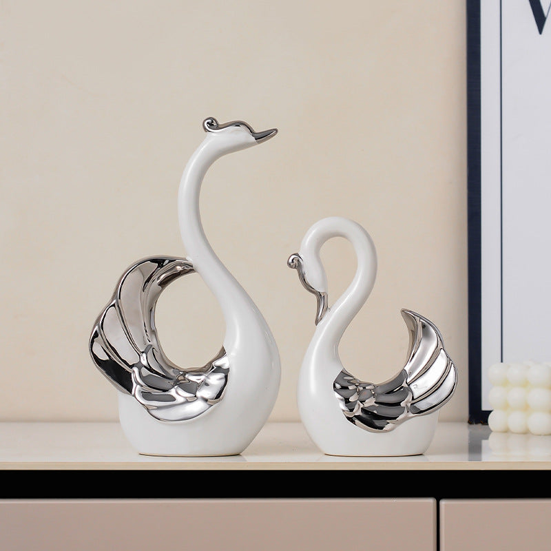 Luxiko Couple Swan Decoration – Elegant Romantic Swan Figurine Set for Home Decor, Living Room Tabletop Ornament & Wedding Gift
