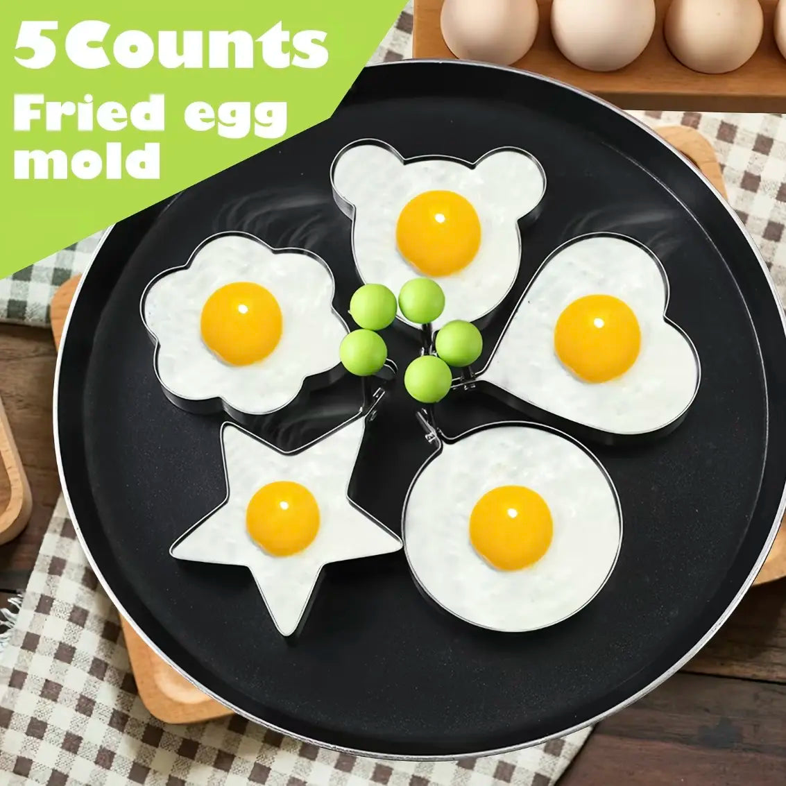 Luxiko 5-Piece Egg Ring Mold Set – Non-Stick Round Egg & Pancake Molds, Breakfast Cooking Rings for Perfect Eggs, Burgers & More