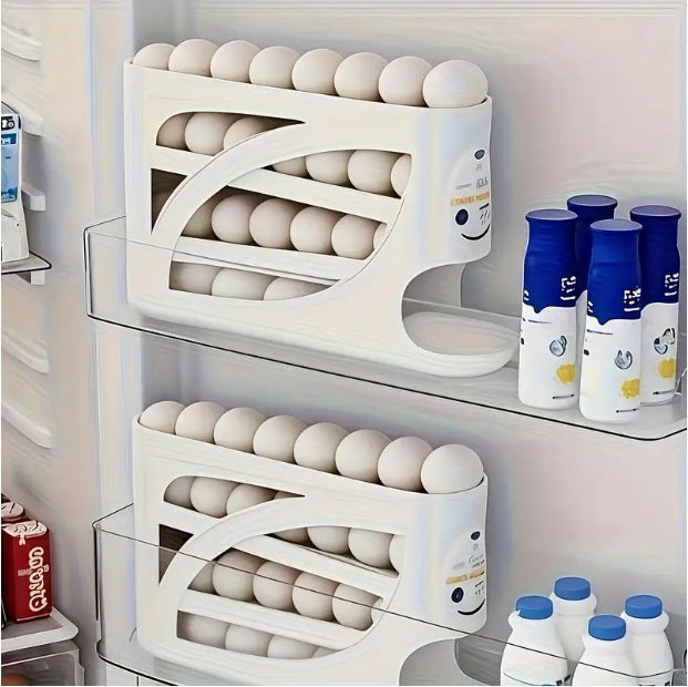 Luxiko 4-Tier Egg Dispenser for Fridge – Automatic Rolling Egg Holder, Space-Saving Countertop Organizer for Refrigerator, Holds Up to 30 Eggs