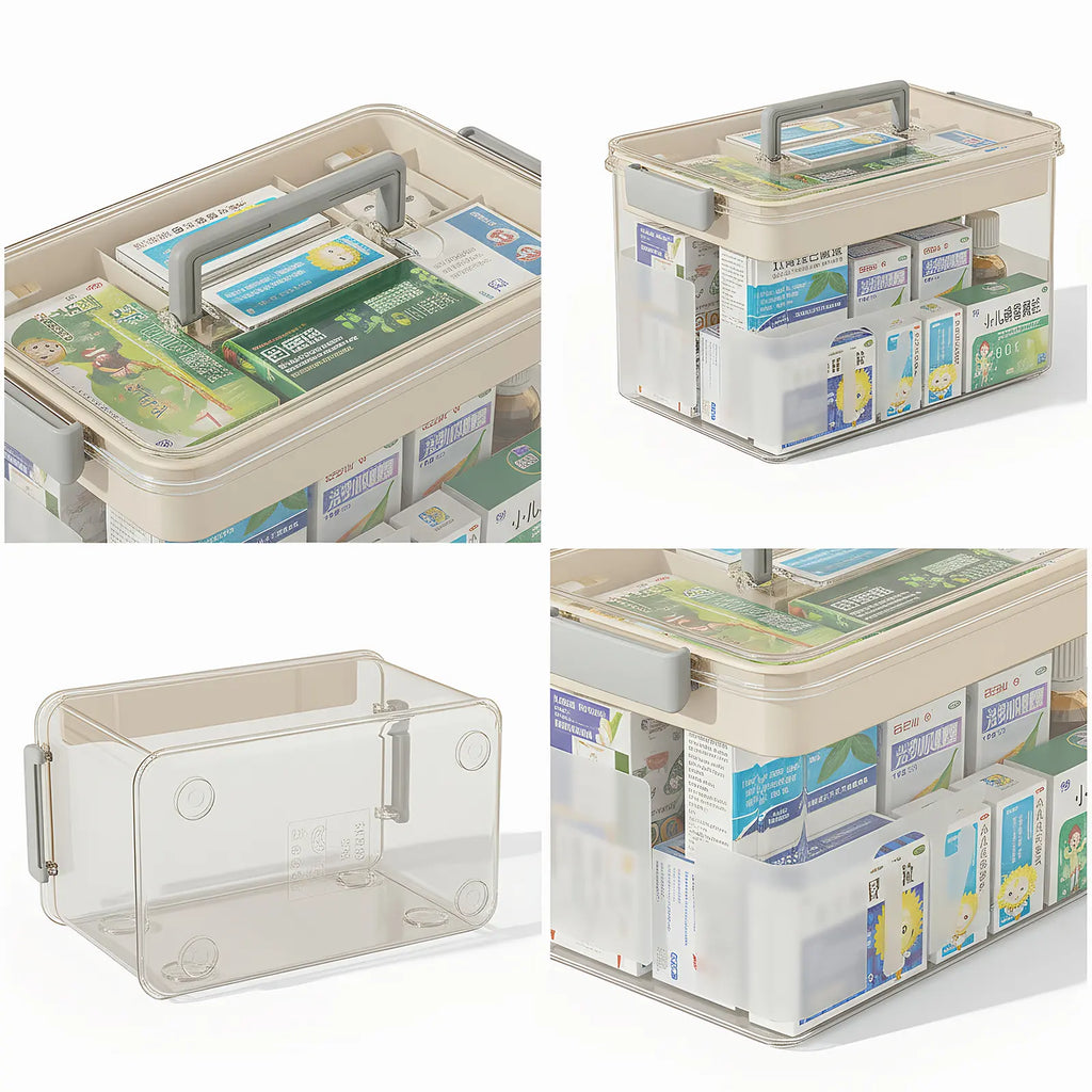 Luxiko Transparent Medicine Pill Organizer – Modular Layered Storage Box, Damp-Proof Travel Pill Case with Secure Buckles & Portable Handle for Home & Travel Use