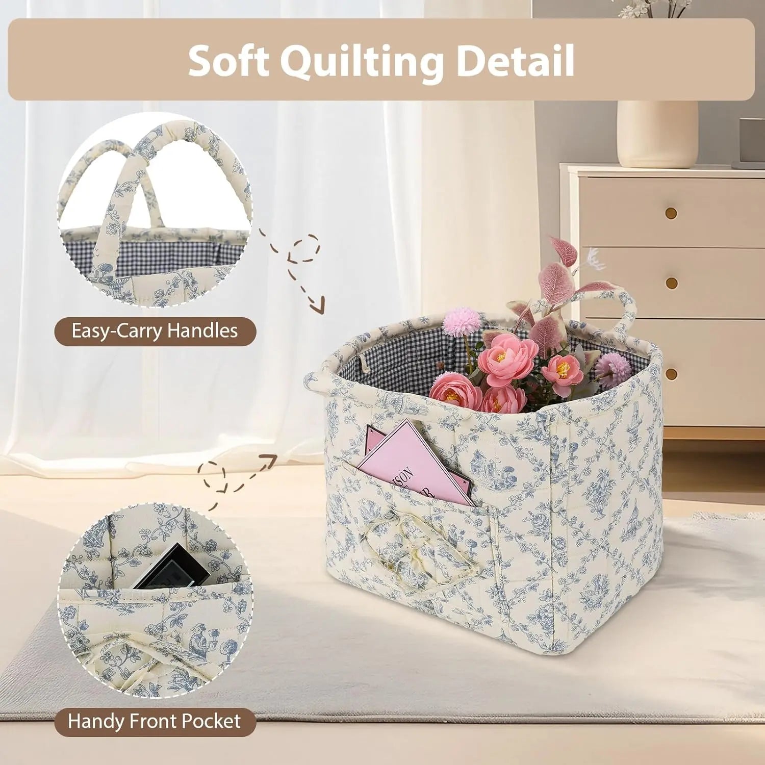 Luxiko Foldable Floral Storage Basket – Large Capacity Cotton Fabric Laundry Hamper, Collapsible Car Trunk Organizer for Clothes, Toys & Blankets