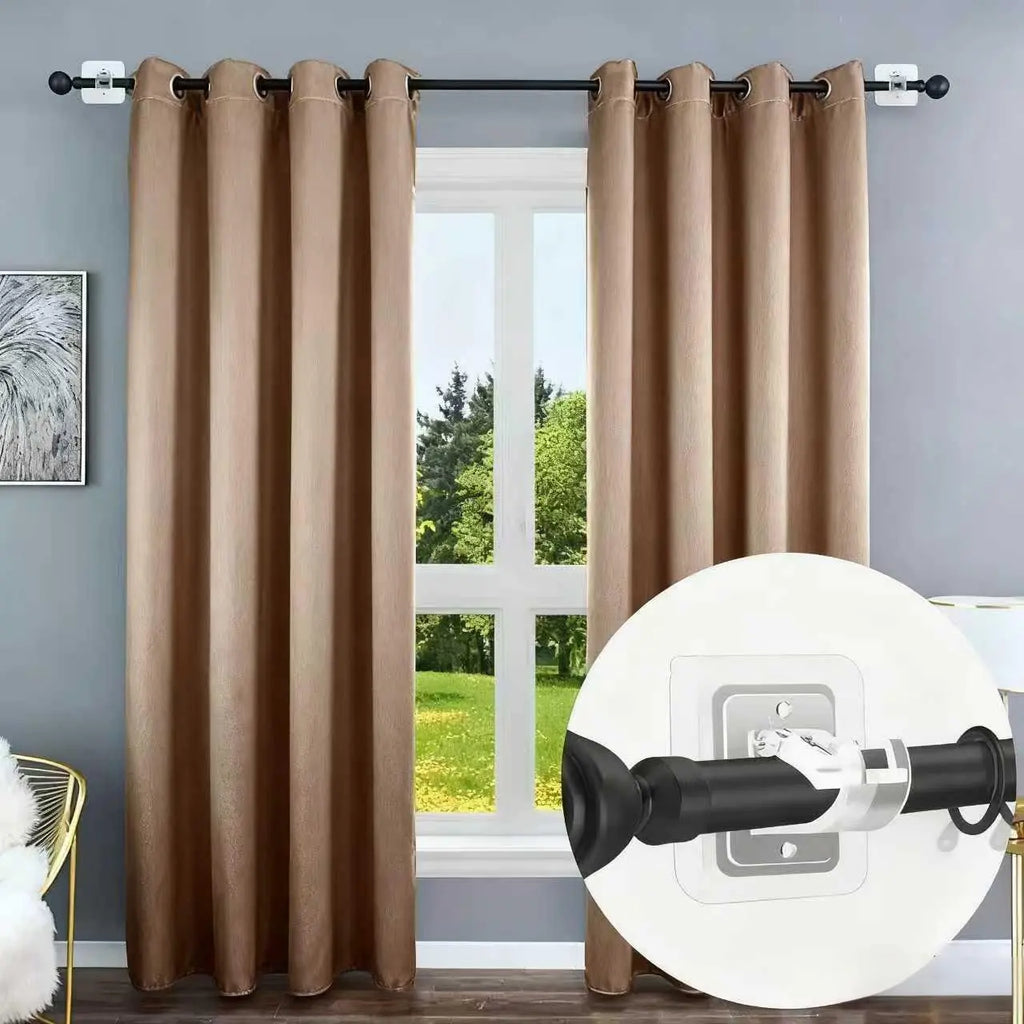 Luxiko No-Drill Curtain Rod Holders (8PCS) – Strong Adhesive Telescopic Rod Brackets, Wall Mount Clips for Bathroom, Door & Window Curtain Rods
