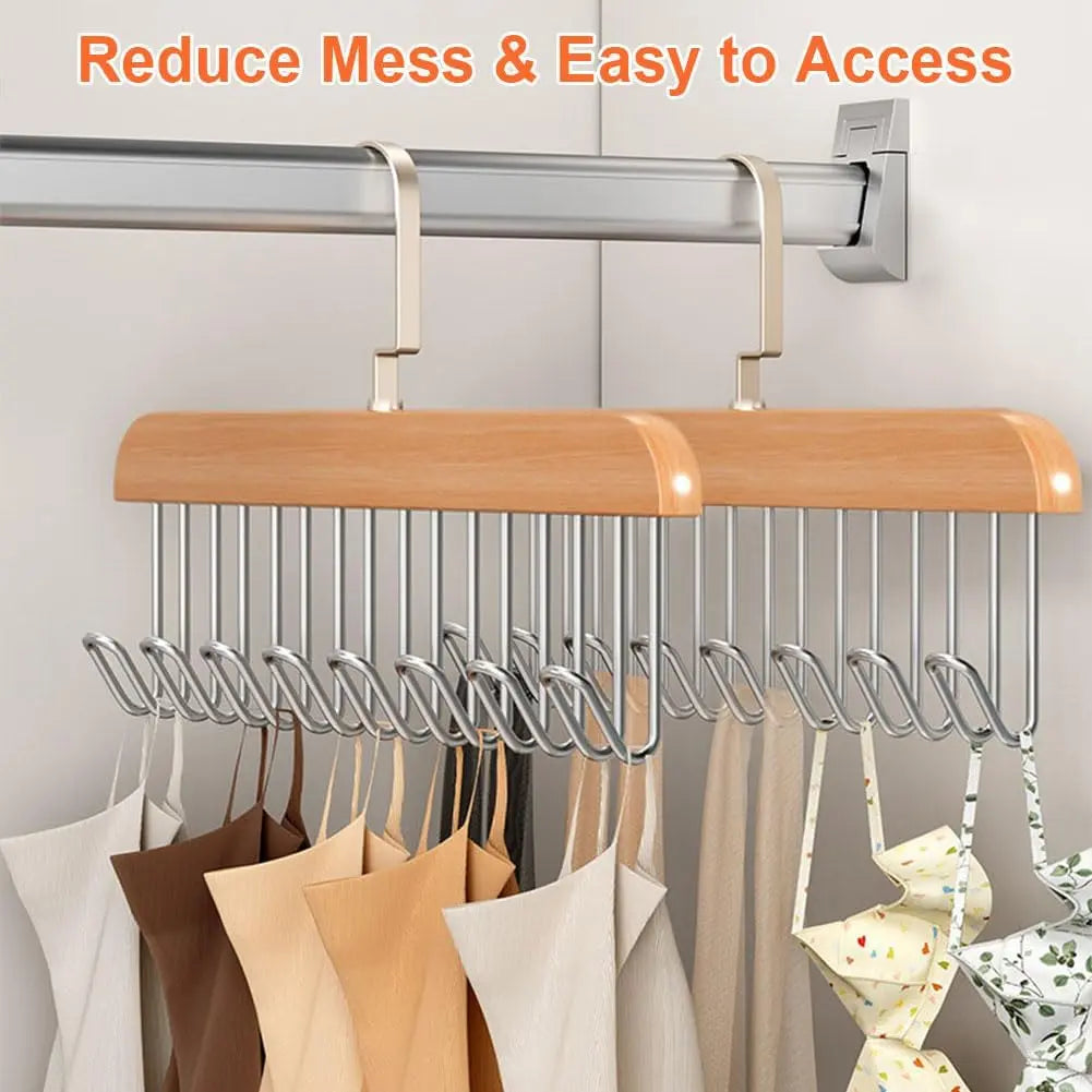 Luxiko 2-Pack Belt Hanger with 16 Hooks – Non-Slip Wooden Rotating Belt Organizer Rack | Space-Saving Closet Hanger for Belts, Ties, Hats & Accessories