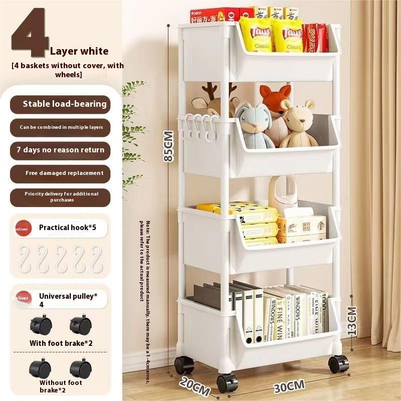 Luxiko Multifunctional Multi-Layer Plastic Storage Cart with Wheels – Adjustable Rolling Shelf Organizer for Kitchen, Bathroom, Bedroom & Living Room | Easy Install Utility Trolley