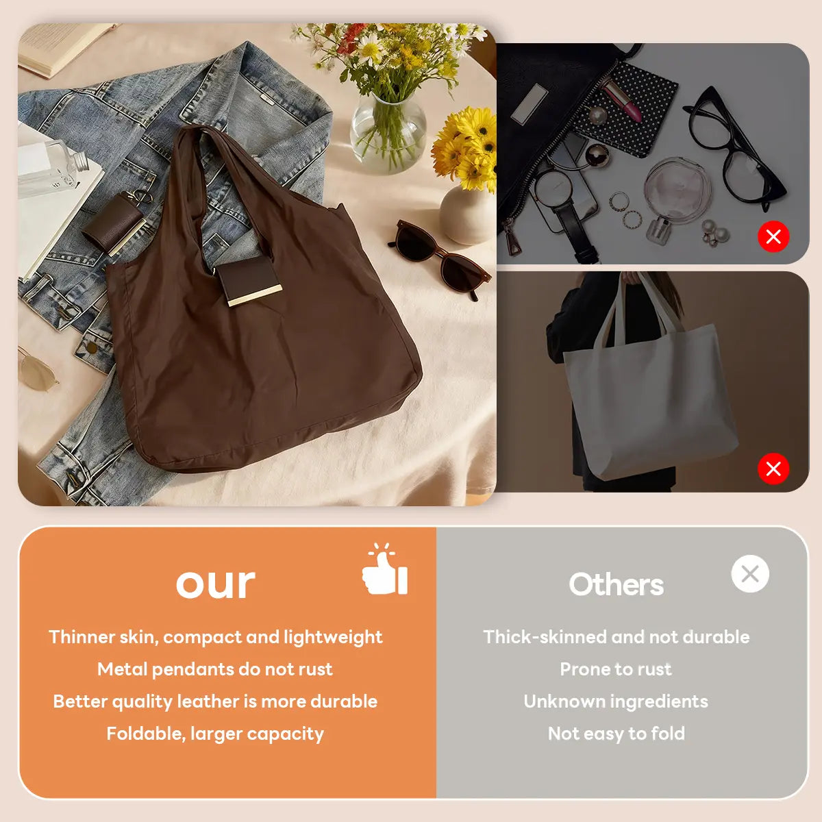 Luxiko Foldable Keychain Reusable Grocery Bag – Expandable Shopping Handbag with Key Ring, Portable Travel Tote Organizer for Daily Use