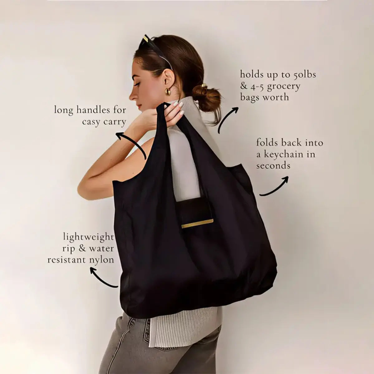 Luxiko Foldable Keychain Reusable Grocery Bag – Expandable Shopping Handbag with Key Ring, Portable Travel Tote Organizer for Daily Use