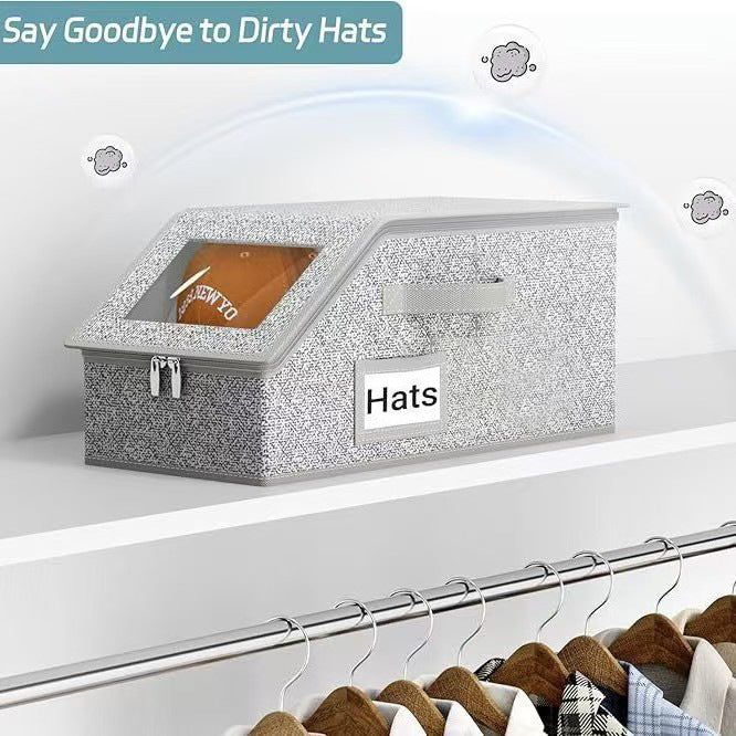 Luxiko Stackable Hat Storage Organizer – Foldable Cap Storage Box with Clear Window | Space-Saving Closet Organizer for Hats, Clothes & Toys