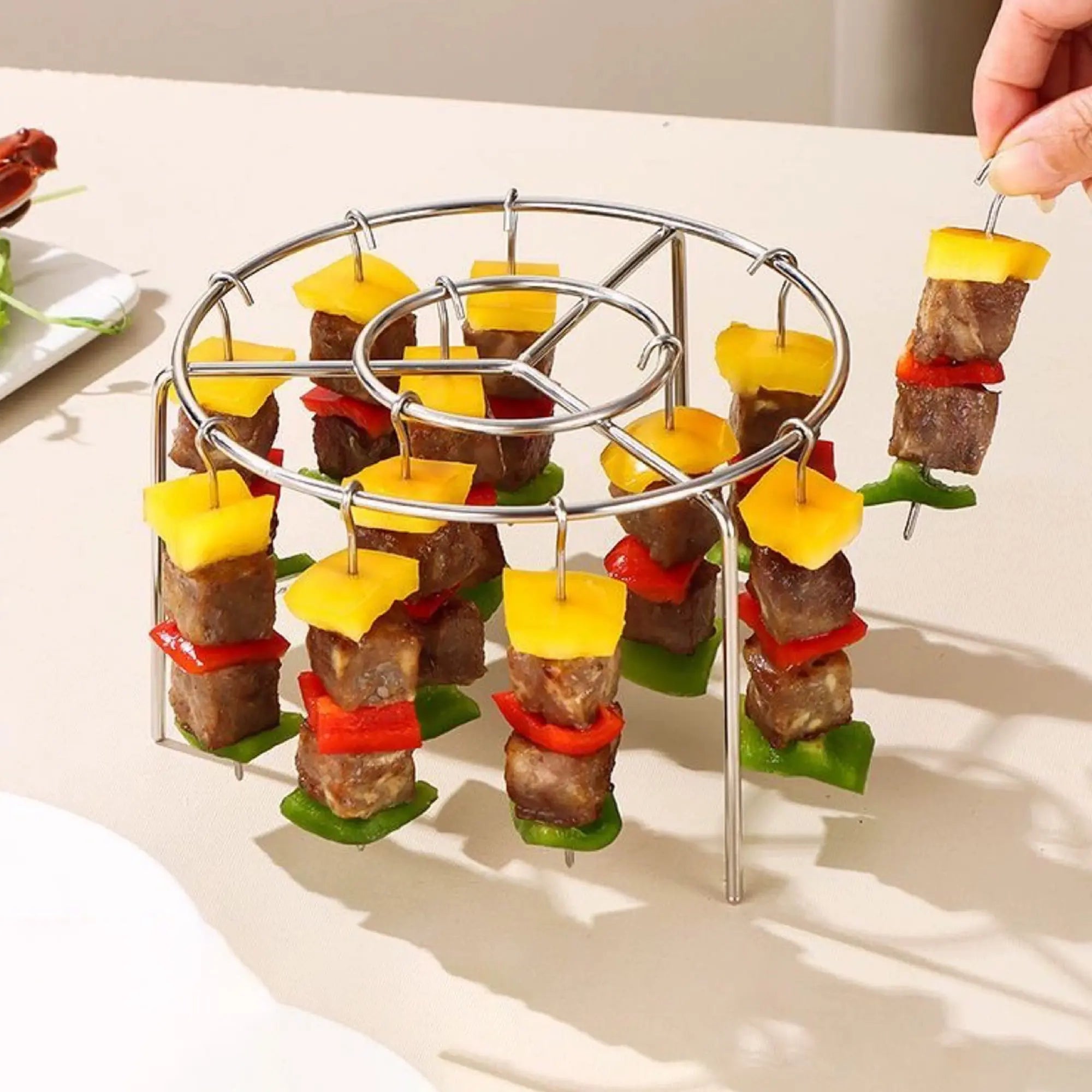 Luxiko Air Fryer Skewer Rack Set - 2 Pack Stainless Steel BBQ Grill Rack with Skewers for Air Fryer, Even Cooking Meat & Vegetables, Reusable Kitchen Cooking Accessories